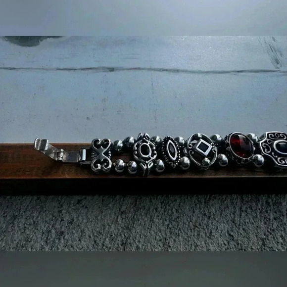 925 Sterling Silver Mixed Gemstone Slide Charm Bracelet - Picture 15 of 15